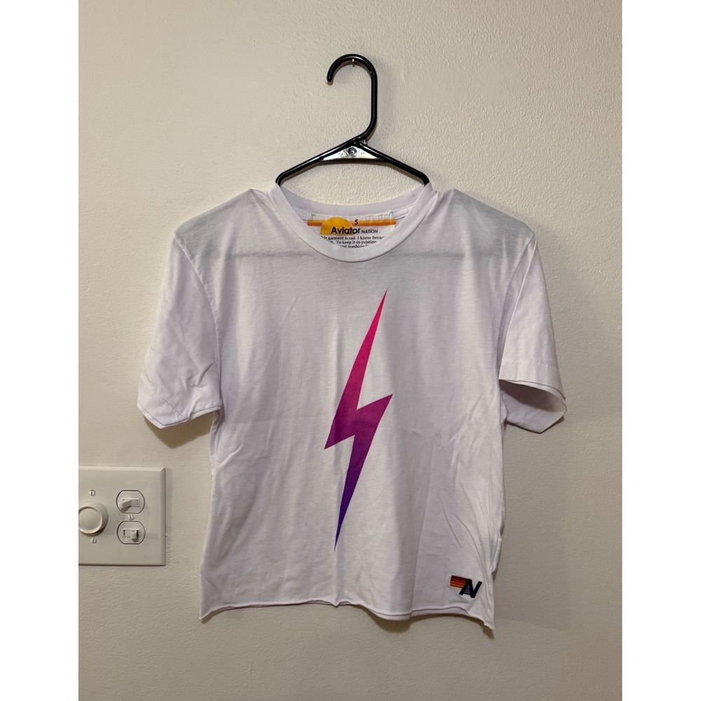 Aviator Nation Bolt Fade Logo Cropped T-Shirt Size S